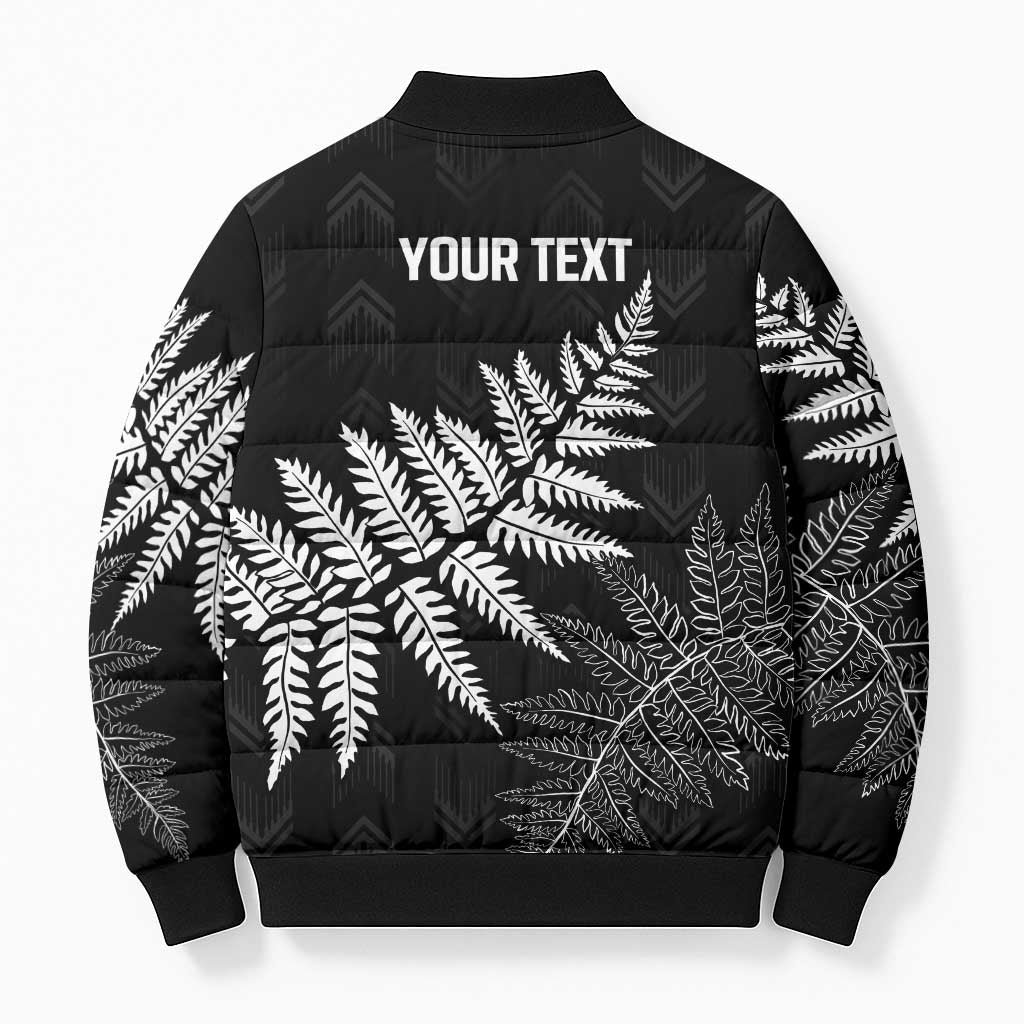 New Zealand Lawn Bowls Personalized Bomber Puffer Jacket Wrap-Around Silver Fern - Aussie Hoodie