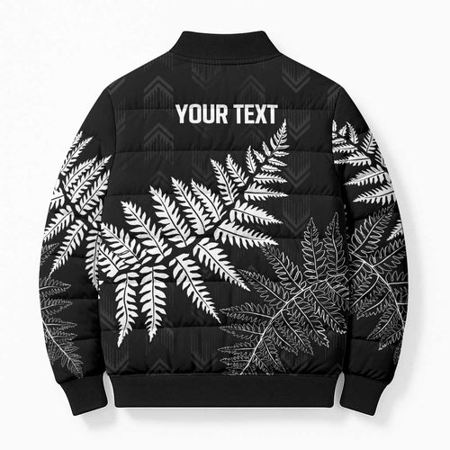 New Zealand Lawn Bowls Personalized Bomber Puffer Jacket Wrap-Around Silver Fern - Aussie Hoodie