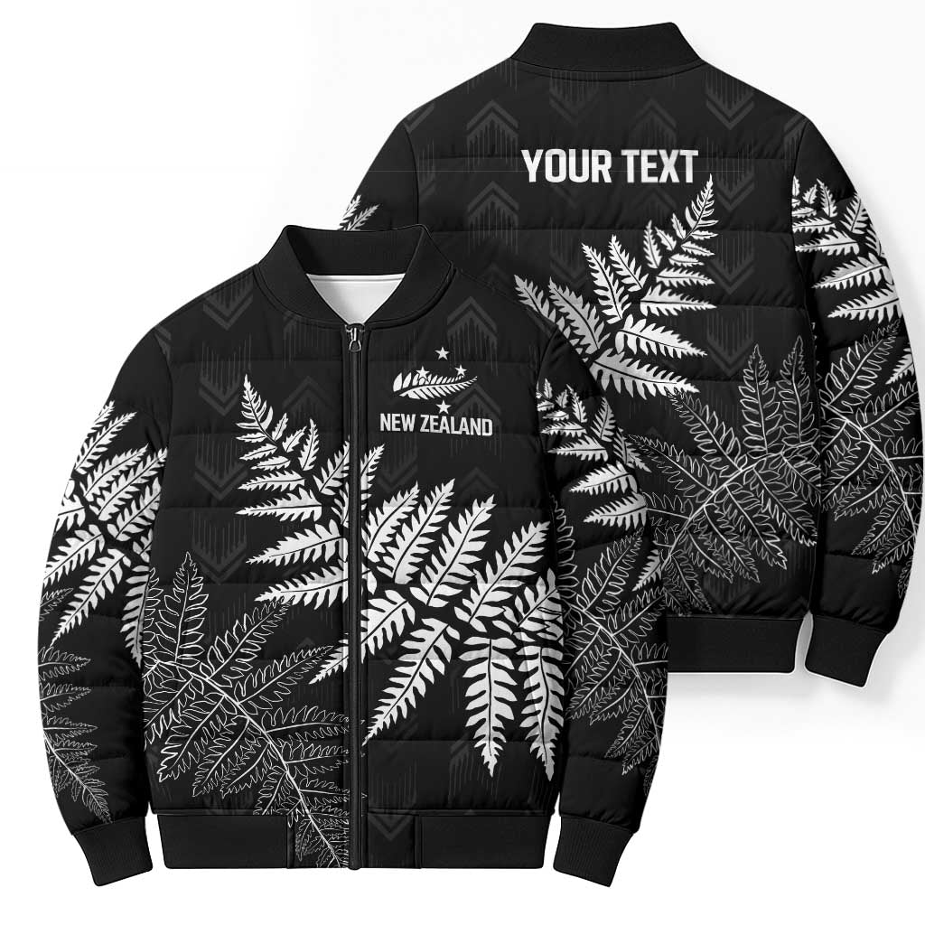 New Zealand Lawn Bowls Personalized Bomber Puffer Jacket Wrap-Around Silver Fern - Aussie Hoodie