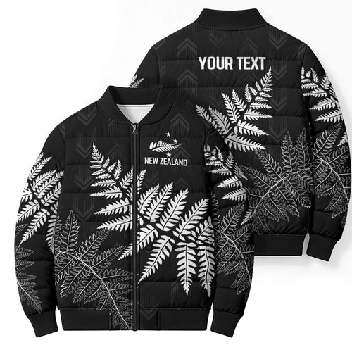 New Zealand Lawn Bowls Personalized Bomber Puffer Jacket Wrap-Around Silver Fern - Aussie Hoodie