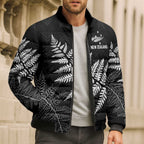 New Zealand Lawn Bowls Personalized Bomber Puffer Jacket Wrap-Around Silver Fern - Aussie Hoodie