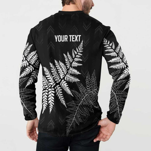 New Zealand Lawn Bowls Personalized Button Sweatshirt Wrap-Around Silver Fern - Aussie Hoodie