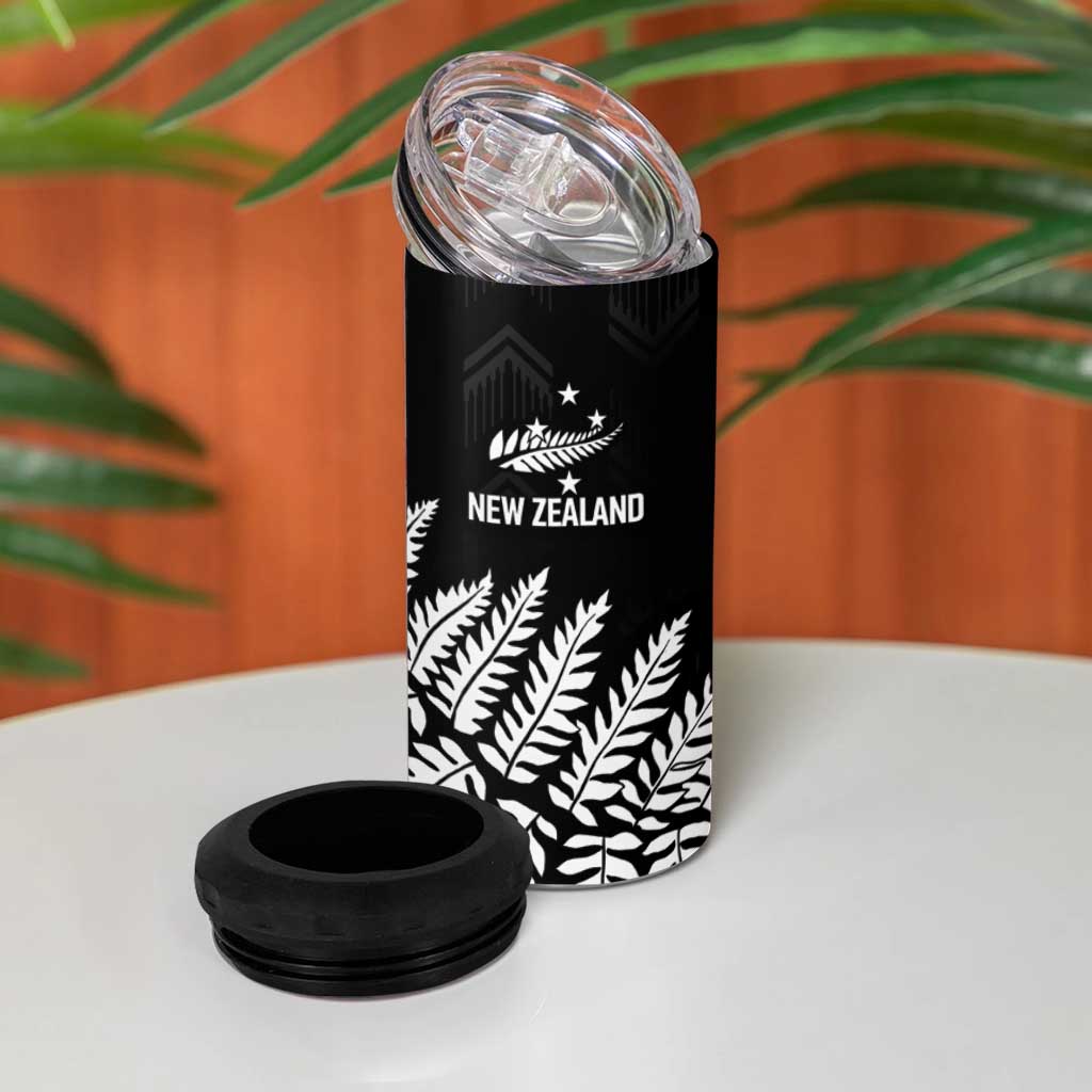 New Zealand Lawn Bowls Personalized 4 in 1 Can Cooler Tumbler Wrap-Around Silver Fern - Aussie Hoodie