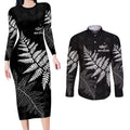 New Zealand Lawn Bowls Personalized Couples Matching Long Sleeve Bodycon Dress and Long Sleeve Button Shirt Wrap-Around Silver Fern - Aussie Hoodie