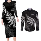 New Zealand Lawn Bowls Personalized Couples Matching Long Sleeve Bodycon Dress and Long Sleeve Button Shirt Wrap-Around Silver Fern - Aussie Hoodie