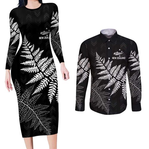 New Zealand Lawn Bowls Personalized Couples Matching Long Sleeve Bodycon Dress and Long Sleeve Button Shirt Wrap-Around Silver Fern - Aussie Hoodie