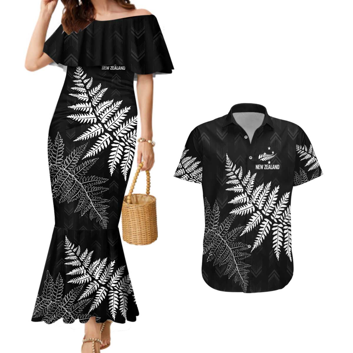 New Zealand Lawn Bowls Personalized Couples Matching Mermaid Dress and Hawaiian Shirt Wrap-Around Silver Fern - Aussie Hoodie