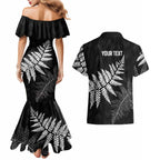 New Zealand Lawn Bowls Personalized Couples Matching Mermaid Dress and Hawaiian Shirt Wrap-Around Silver Fern - Aussie Hoodie