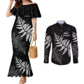 New Zealand Lawn Bowls Personalized Couples Matching Mermaid Dress and Long Sleeve Button Shirt Wrap-Around Silver Fern - Aussie Hoodie