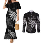 New Zealand Lawn Bowls Personalized Couples Matching Mermaid Dress and Long Sleeve Button Shirt Wrap-Around Silver Fern - Aussie Hoodie