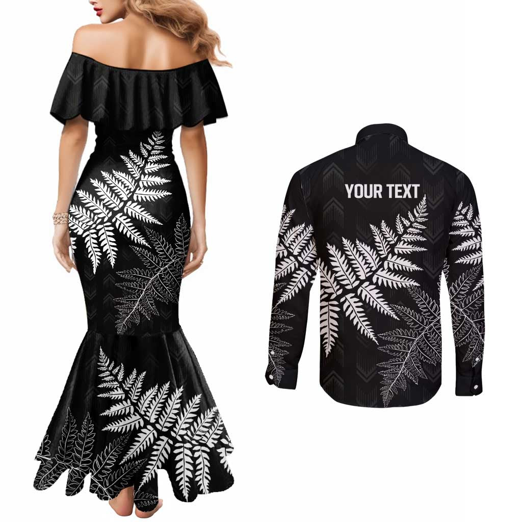 New Zealand Lawn Bowls Personalized Couples Matching Mermaid Dress and Long Sleeve Button Shirt Wrap-Around Silver Fern - Aussie Hoodie