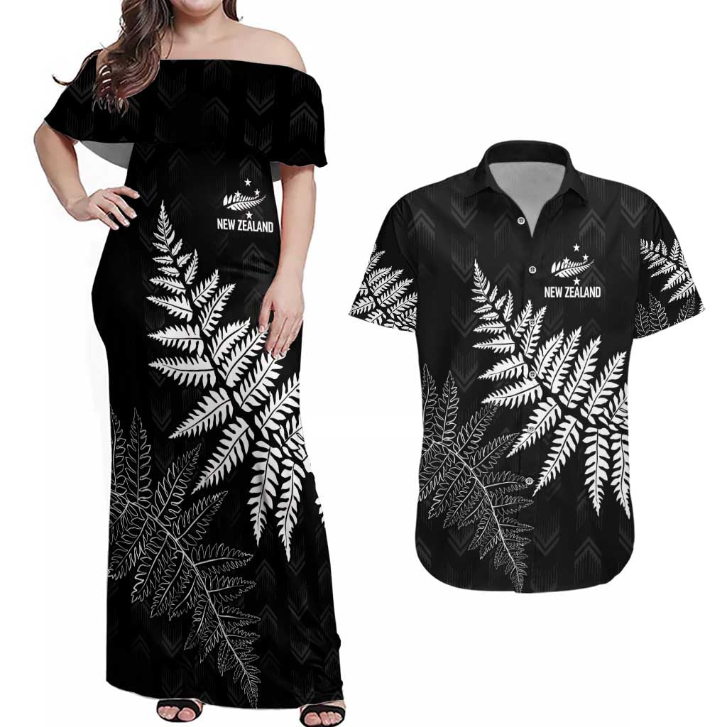 New Zealand Lawn Bowls Personalized Couples Matching Off Shoulder Maxi Dress and Hawaiian Shirt Wrap-Around Silver Fern - Aussie Hoodie