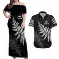 New Zealand Lawn Bowls Personalized Couples Matching Off Shoulder Maxi Dress and Hawaiian Shirt Wrap-Around Silver Fern - Aussie Hoodie