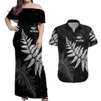 New Zealand Lawn Bowls Personalized Couples Matching Off Shoulder Maxi Dress and Hawaiian Shirt Wrap-Around Silver Fern - Aussie Hoodie