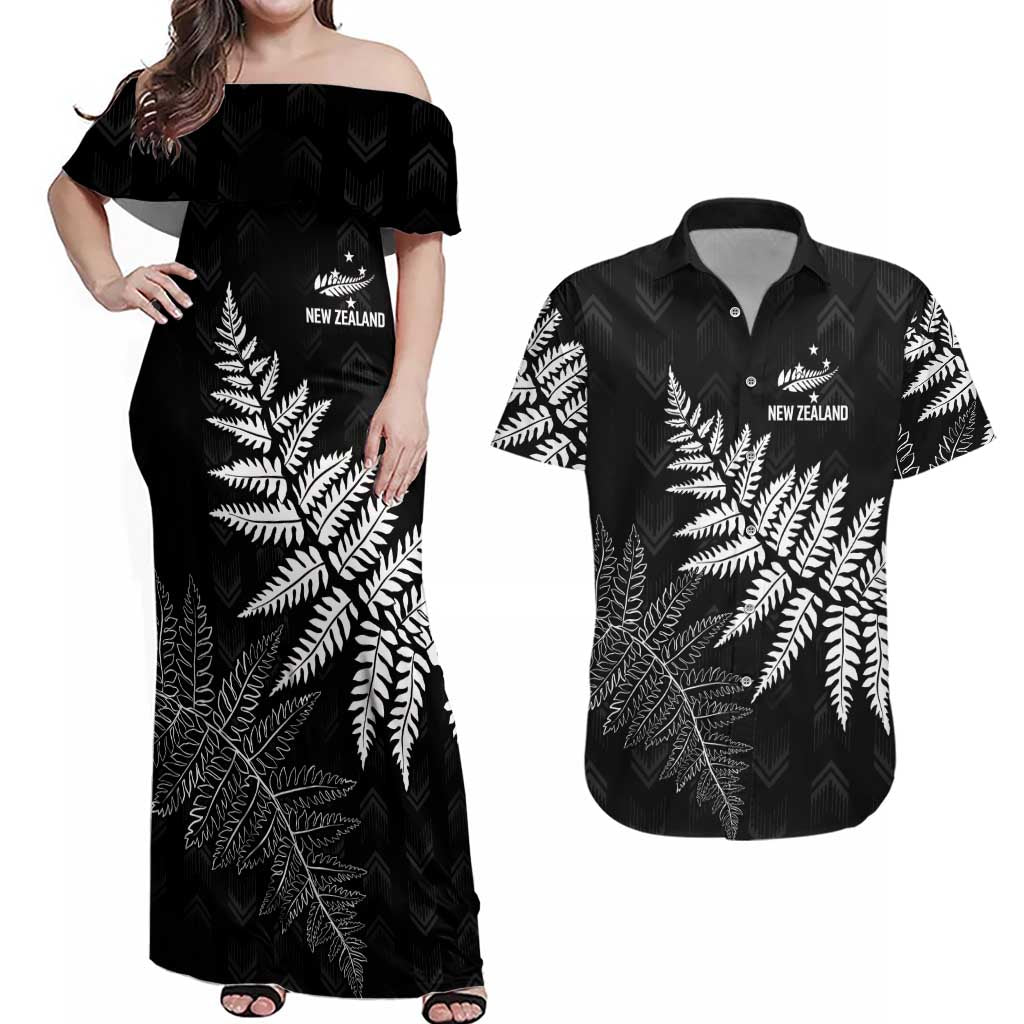 New Zealand Lawn Bowls Personalized Couples Matching Off Shoulder Maxi Dress and Hawaiian Shirt Wrap-Around Silver Fern - Aussie Hoodie