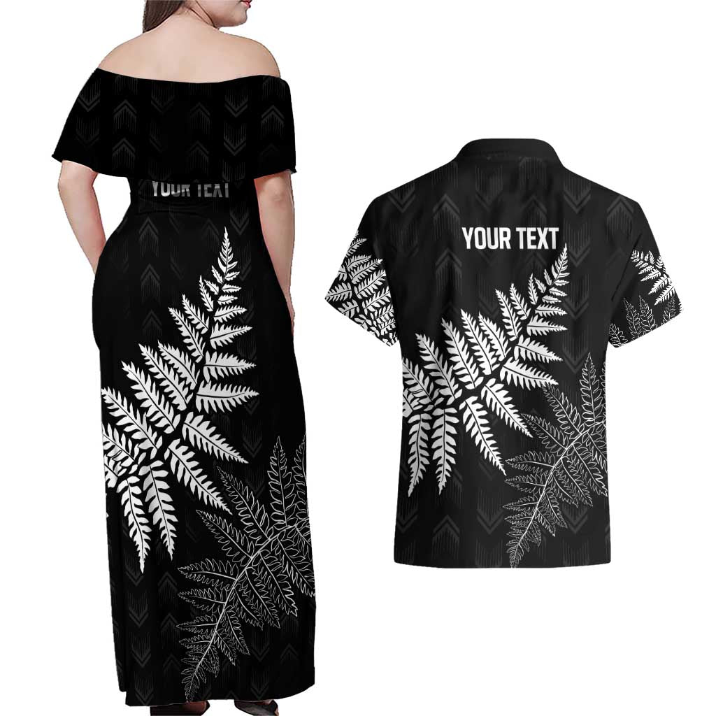 New Zealand Lawn Bowls Personalized Couples Matching Off Shoulder Maxi Dress and Hawaiian Shirt Wrap-Around Silver Fern - Aussie Hoodie