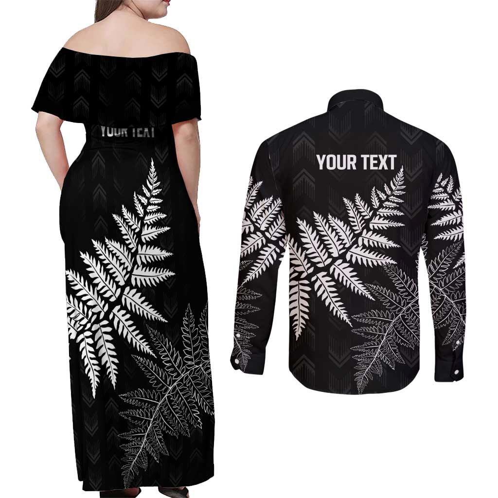 New Zealand Lawn Bowls Personalized Couples Matching Off Shoulder Maxi Dress and Long Sleeve Button Shirt Wrap-Around Silver Fern - Aussie Hoodie