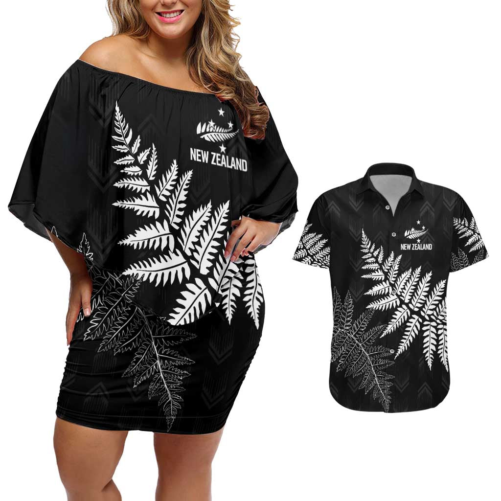 New Zealand Lawn Bowls Personalized Couples Matching Off Shoulder Short Dress and Hawaiian Shirt Wrap-Around Silver Fern - Aussie Hoodie