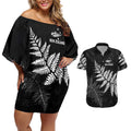 New Zealand Lawn Bowls Personalized Couples Matching Off Shoulder Short Dress and Hawaiian Shirt Wrap-Around Silver Fern - Aussie Hoodie