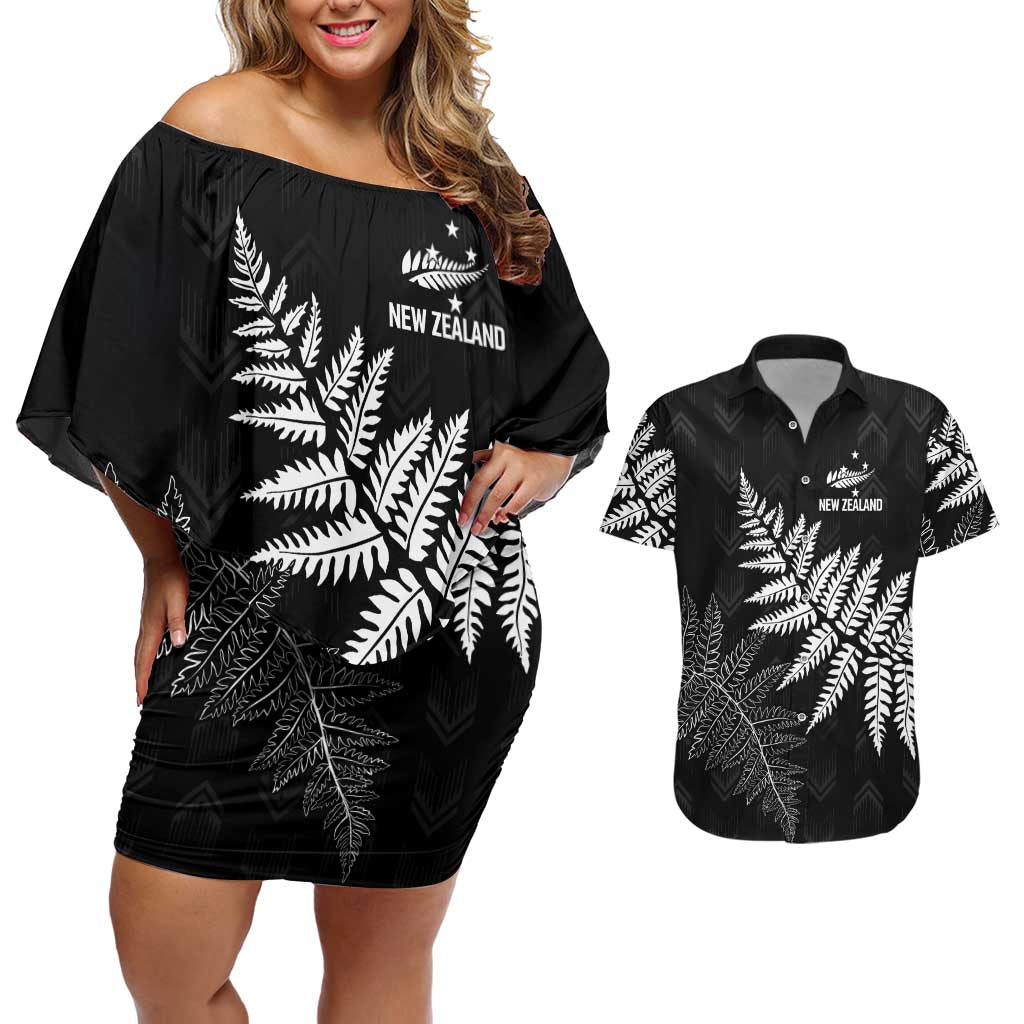 New Zealand Lawn Bowls Personalized Couples Matching Off Shoulder Short Dress and Hawaiian Shirt Wrap-Around Silver Fern - Aussie Hoodie