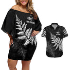 New Zealand Lawn Bowls Personalized Couples Matching Off Shoulder Short Dress and Hawaiian Shirt Wrap-Around Silver Fern - Aussie Hoodie