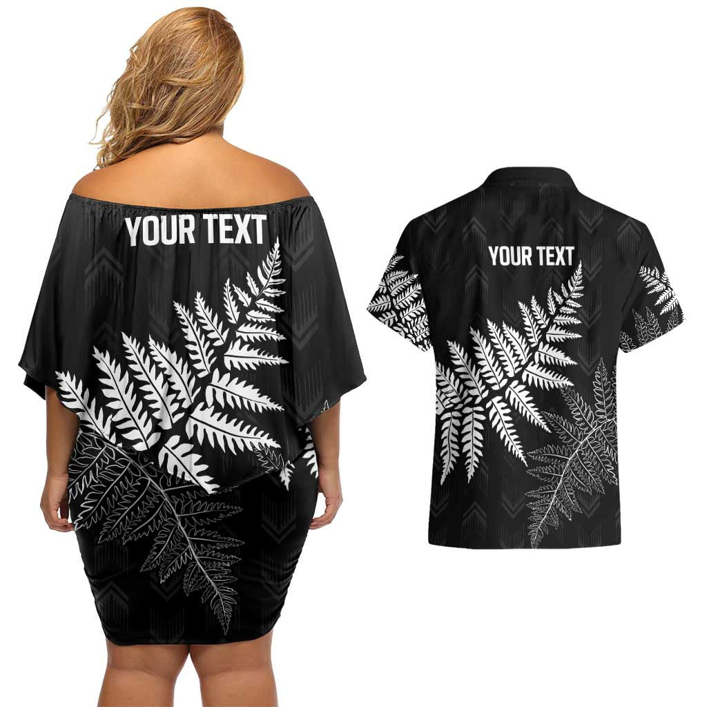 New Zealand Lawn Bowls Personalized Couples Matching Off Shoulder Short Dress and Hawaiian Shirt Wrap-Around Silver Fern - Aussie Hoodie