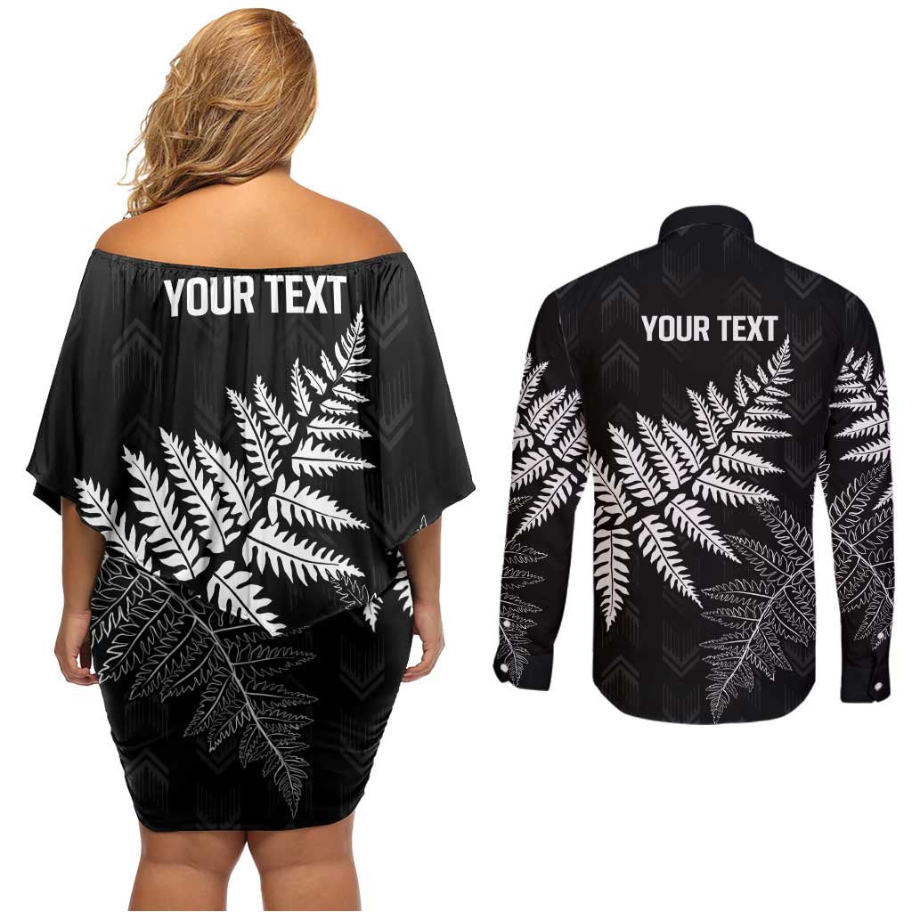 New Zealand Lawn Bowls Personalized Couples Matching Off Shoulder Short Dress and Long Sleeve Button Shirt Wrap-Around Silver Fern - Aussie Hoodie