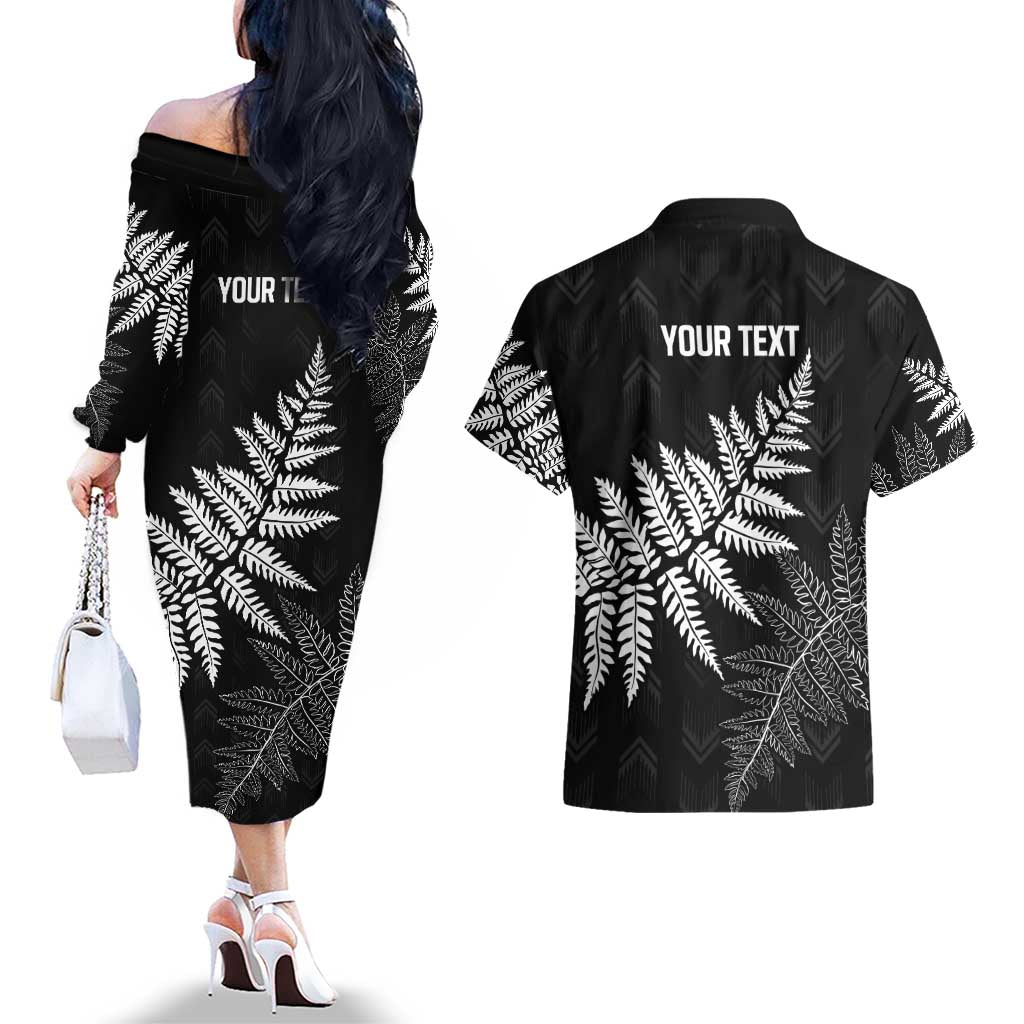 New Zealand Lawn Bowls Personalized Couples Matching Off The Shoulder Long Sleeve Dress and Hawaiian Shirt Wrap-Around Silver Fern - Aussie Hoodie