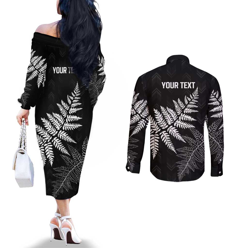 New Zealand Lawn Bowls Personalized Couples Matching Off The Shoulder Long Sleeve Dress and Long Sleeve Button Shirt Wrap-Around Silver Fern - Aussie Hoodie