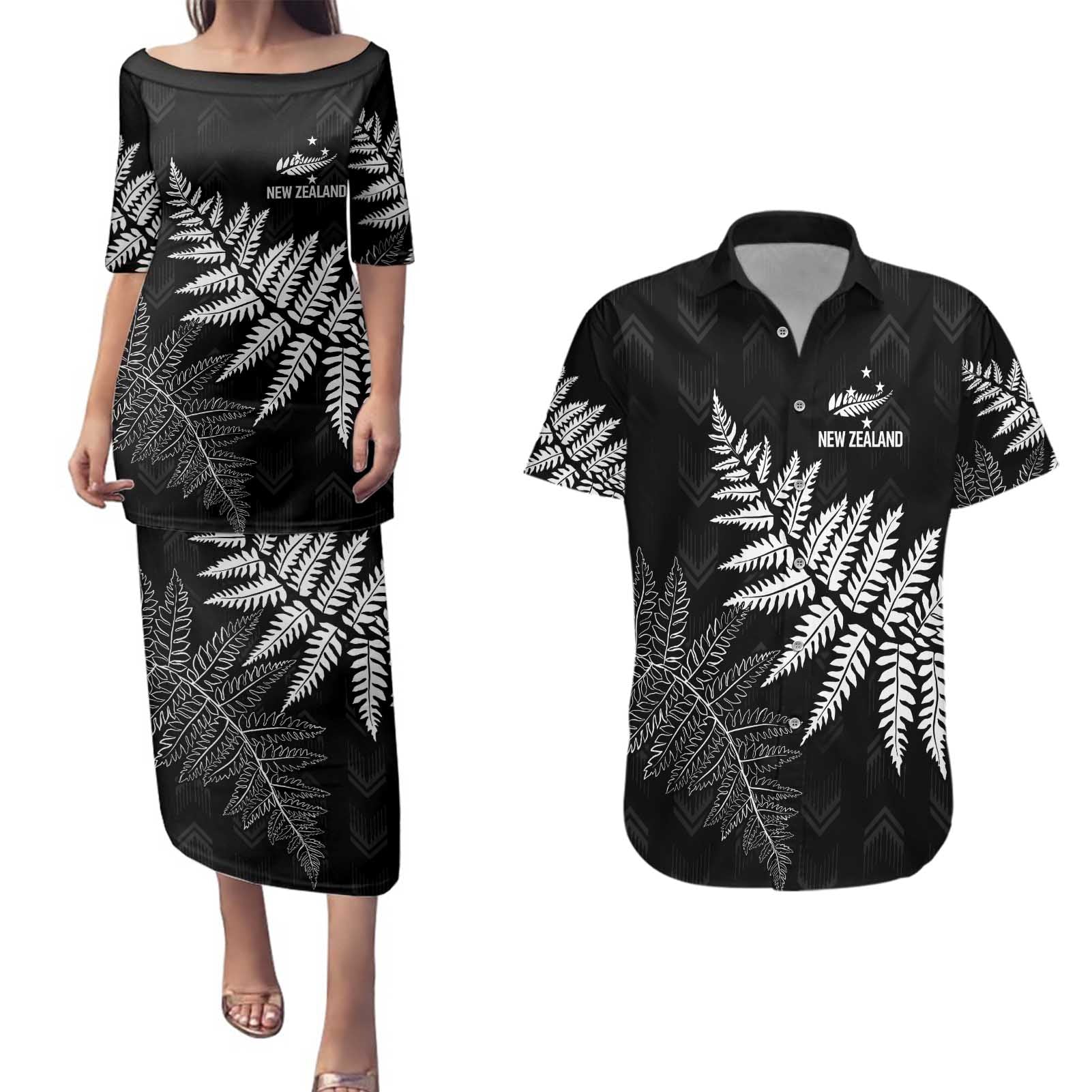 New Zealand Lawn Bowls Personalized Couples Matching Puletasi and Hawaiian Shirt Wrap-Around Silver Fern - Aussie Hoodie