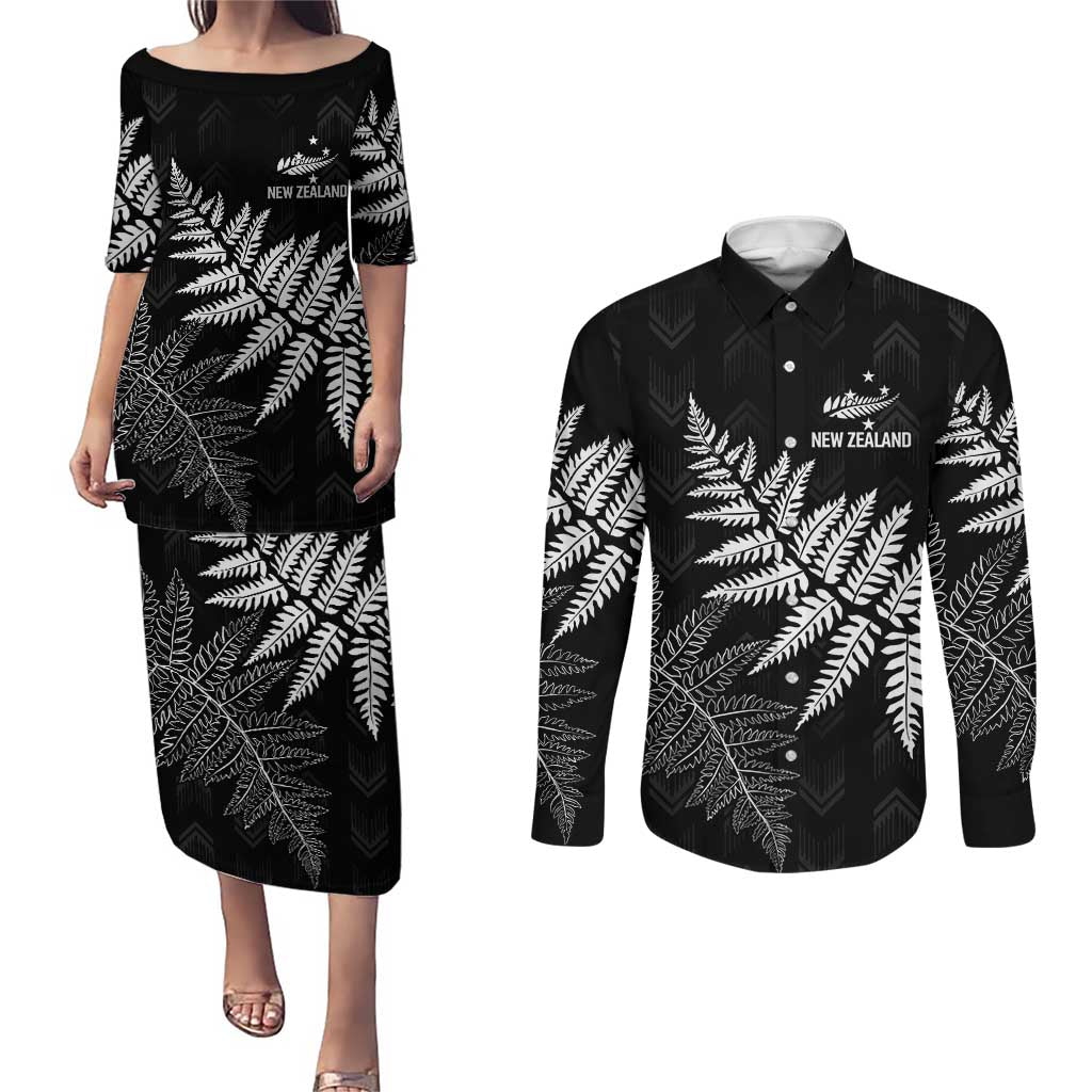 New Zealand Lawn Bowls Personalized Couples Matching Puletasi and Long Sleeve Button Shirt Wrap-Around Silver Fern - Aussie Hoodie