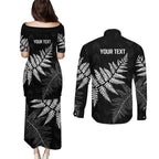 New Zealand Lawn Bowls Personalized Couples Matching Puletasi and Long Sleeve Button Shirt Wrap-Around Silver Fern - Aussie Hoodie
