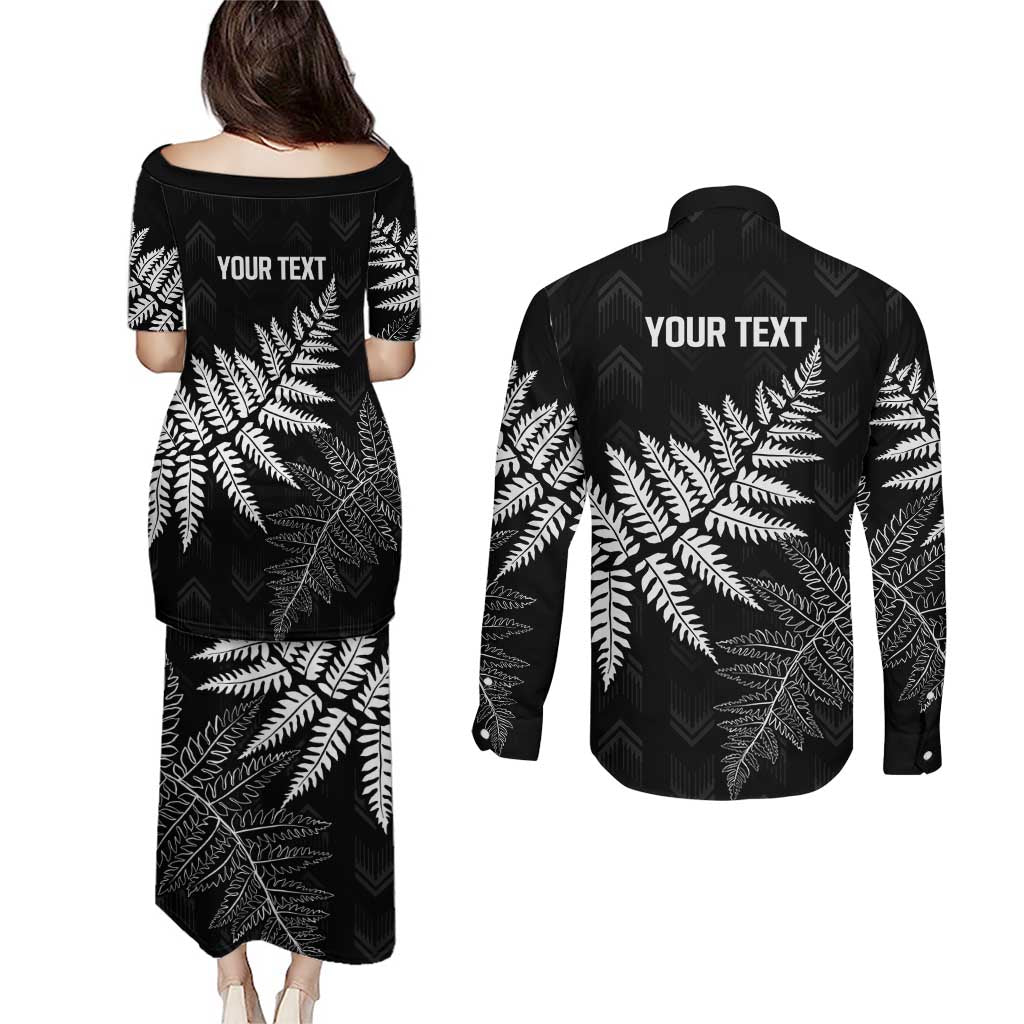 New Zealand Lawn Bowls Personalized Couples Matching Puletasi and Long Sleeve Button Shirt Wrap-Around Silver Fern - Aussie Hoodie