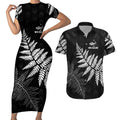 New Zealand Lawn Bowls Personalized Couples Matching Short Sleeve Bodycon Dress and Hawaiian Shirt Wrap-Around Silver Fern - Aussie Hoodie