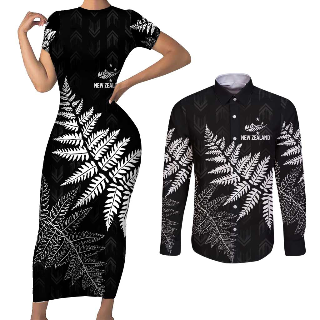 New Zealand Lawn Bowls Personalized Couples Matching Short Sleeve Bodycon Dress and Long Sleeve Button Shirt Wrap-Around Silver Fern - Aussie Hoodie