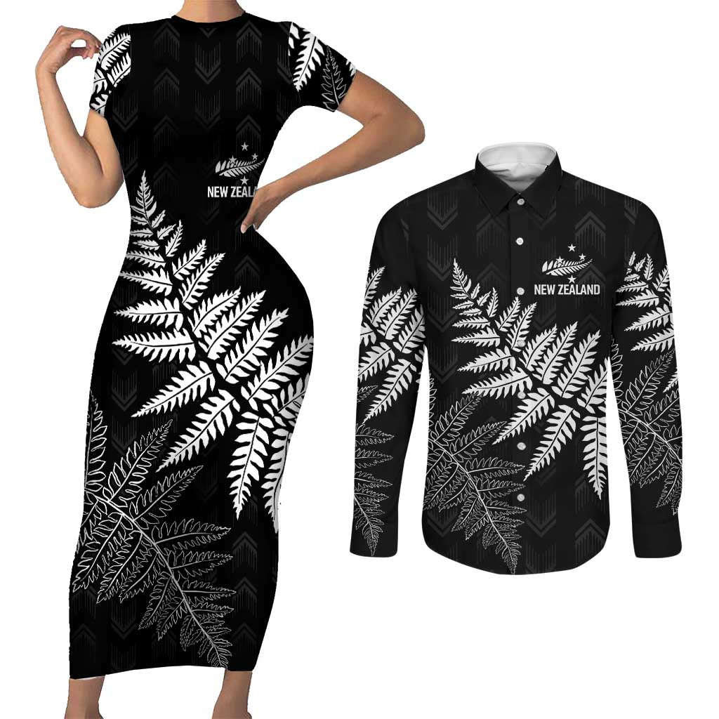 New Zealand Lawn Bowls Personalized Couples Matching Short Sleeve Bodycon Dress and Long Sleeve Button Shirt Wrap-Around Silver Fern - Aussie Hoodie