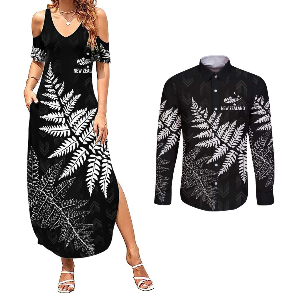 New Zealand Lawn Bowls Personalized Couples Matching Summer Maxi Dress and Long Sleeve Button Shirt Wrap-Around Silver Fern - Aussie Hoodie