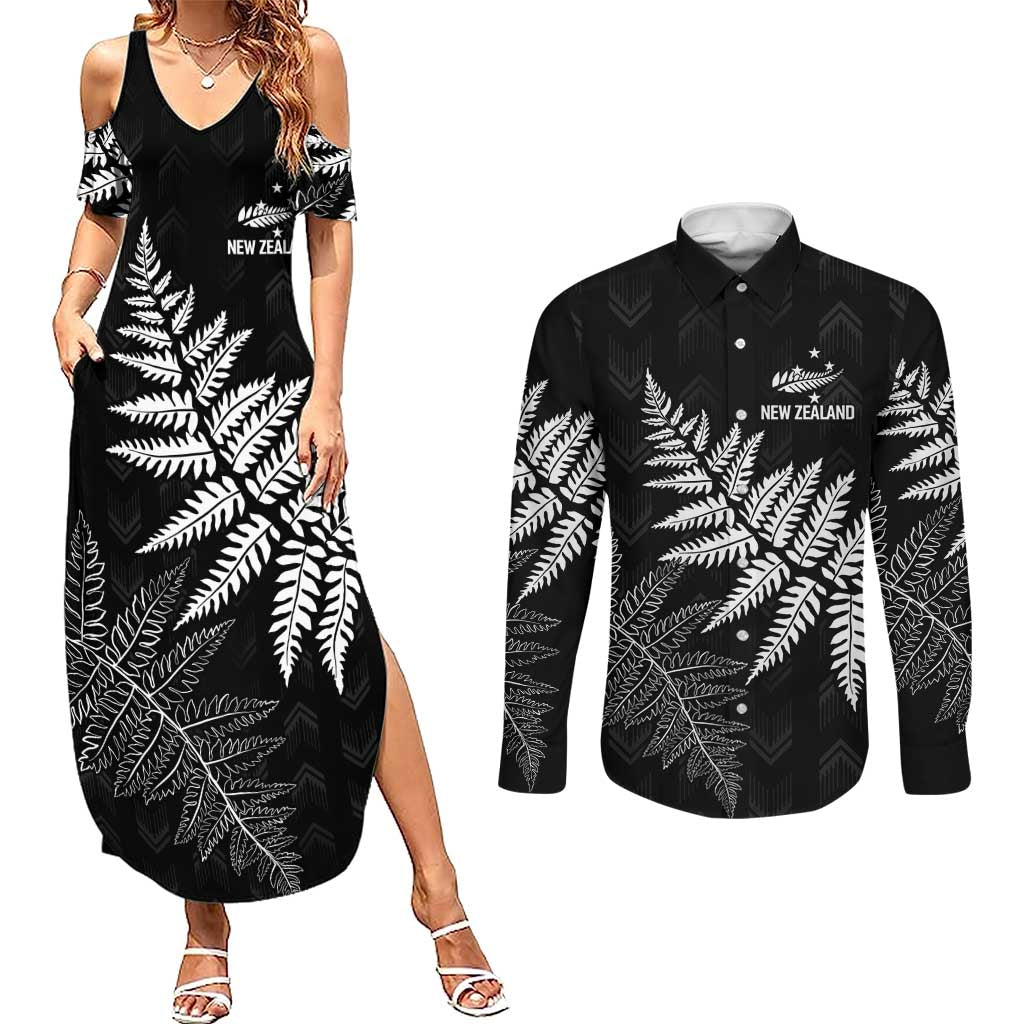 New Zealand Lawn Bowls Personalized Couples Matching Summer Maxi Dress and Long Sleeve Button Shirt Wrap-Around Silver Fern - Aussie Hoodie