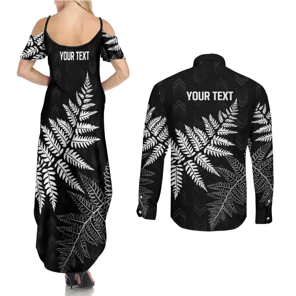 New Zealand Lawn Bowls Personalized Couples Matching Summer Maxi Dress and Long Sleeve Button Shirt Wrap-Around Silver Fern - Aussie Hoodie