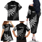 New Zealand Lawn Bowls Personalized Family Matching Off The Shoulder Long Sleeve Dress and Hawaiian Shirt Wrap-Around Silver Fern - Aussie Hoodie
