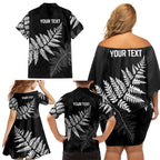 New Zealand Lawn Bowls Personalized Family Matching Off Shoulder Short Dress and Hawaiian Shirt Wrap-Around Silver Fern - Aussie Hoodie