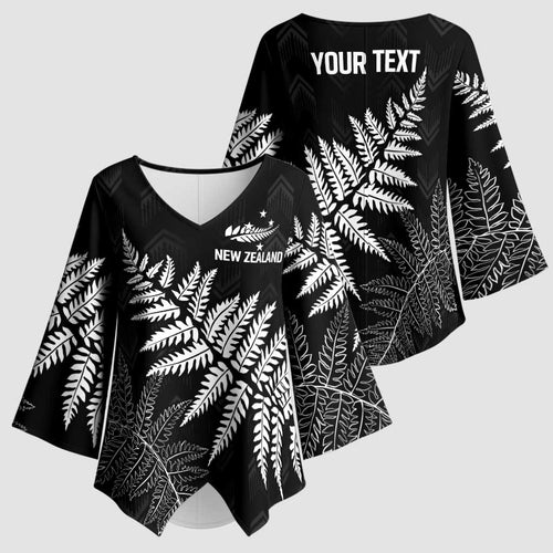 New Zealand Lawn Bowls Personalized Kimono Sleeve Blouse Wrap-Around Silver Fern - Aussie Hoodie