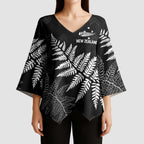 New Zealand Lawn Bowls Personalized Kimono Sleeve Blouse Wrap-Around Silver Fern - Aussie Hoodie