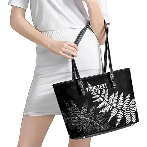 New Zealand Lawn Bowls Personalized Leather Tote Bag Wrap-Around Silver Fern - Aussie Hoodie