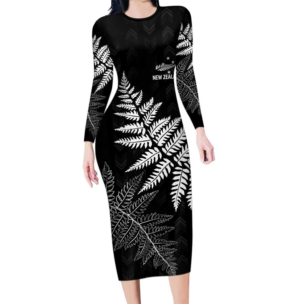 New Zealand Lawn Bowls Personalized Long Sleeve Bodycon Dress Wrap-Around Silver Fern - Aussie Hoodie