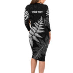 New Zealand Lawn Bowls Personalized Long Sleeve Bodycon Dress Wrap-Around Silver Fern - Aussie Hoodie