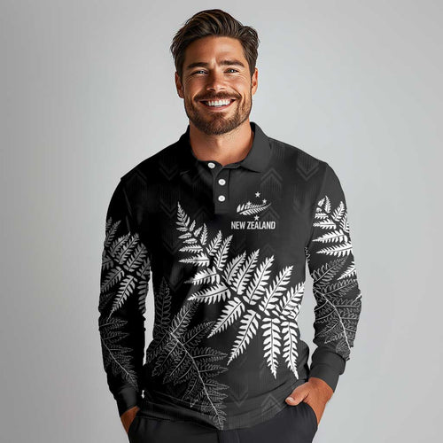 New Zealand Lawn Bowls Personalized Long Sleeve Polo Shirt Wrap-Around Silver Fern - Aussie Hoodie