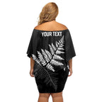 New Zealand Lawn Bowls Personalized Off Shoulder Short Dress Wrap-Around Silver Fern - Aussie Hoodie