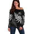 New Zealand Lawn Bowls Personalized Off Shoulder Sweater Wrap-Around Silver Fern - Aussie Hoodie