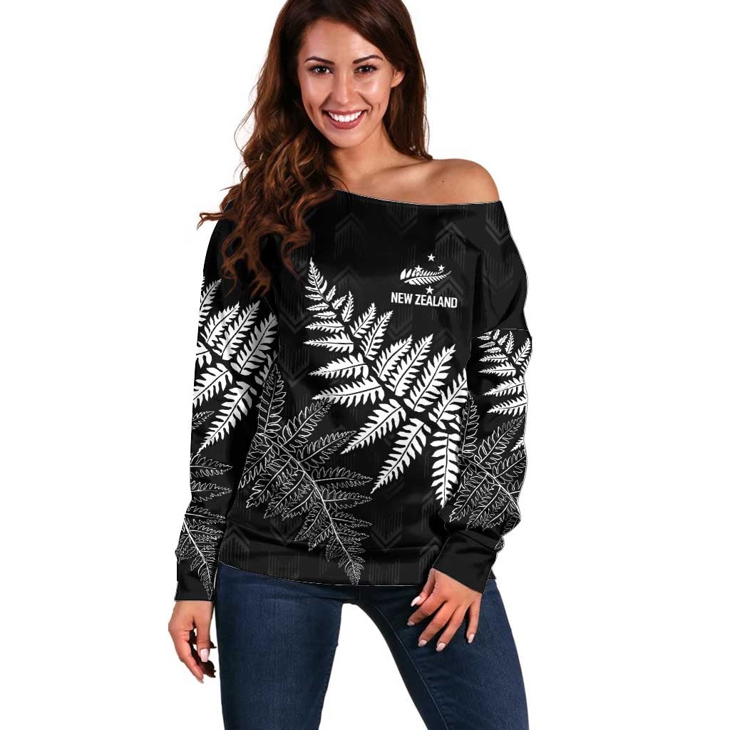 New Zealand Lawn Bowls Personalized Off Shoulder Sweater Wrap-Around Silver Fern - Aussie Hoodie